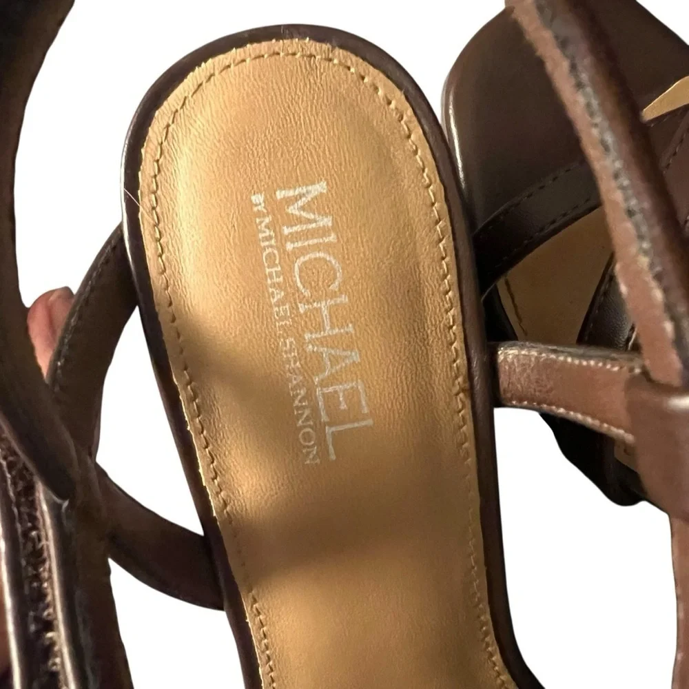 Michael Shannon Brown Wedge Sandals with Slingback Strap women’s SZ 8